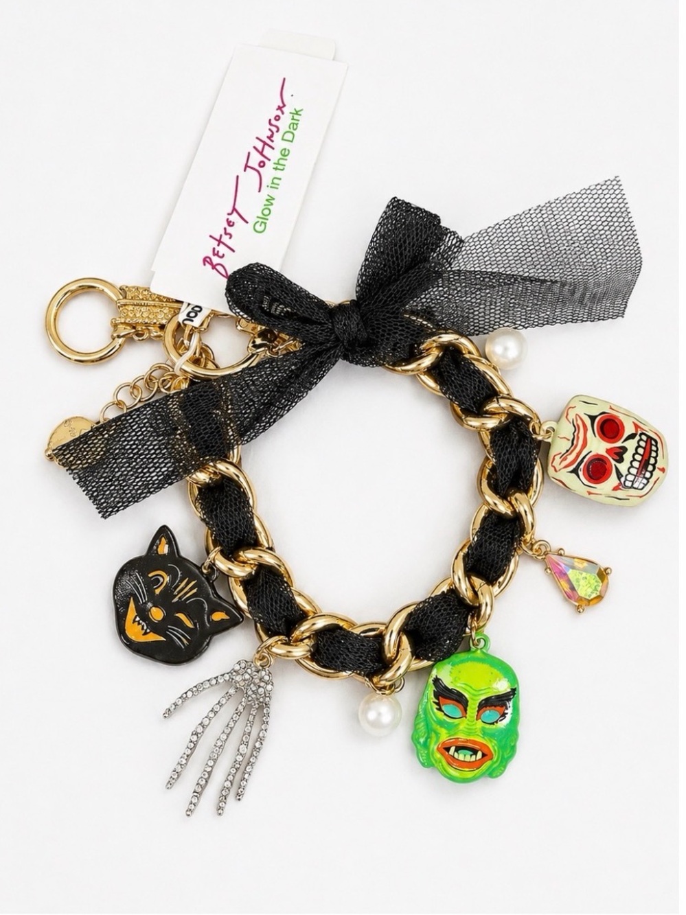 NWT ⚜️🖤⚜️ Betsey Johnson glow in a dark Halloween Creatures Charm Bracelet
